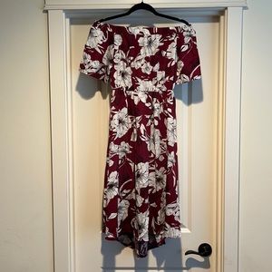 Off the shoulder floral dress with high low hem
